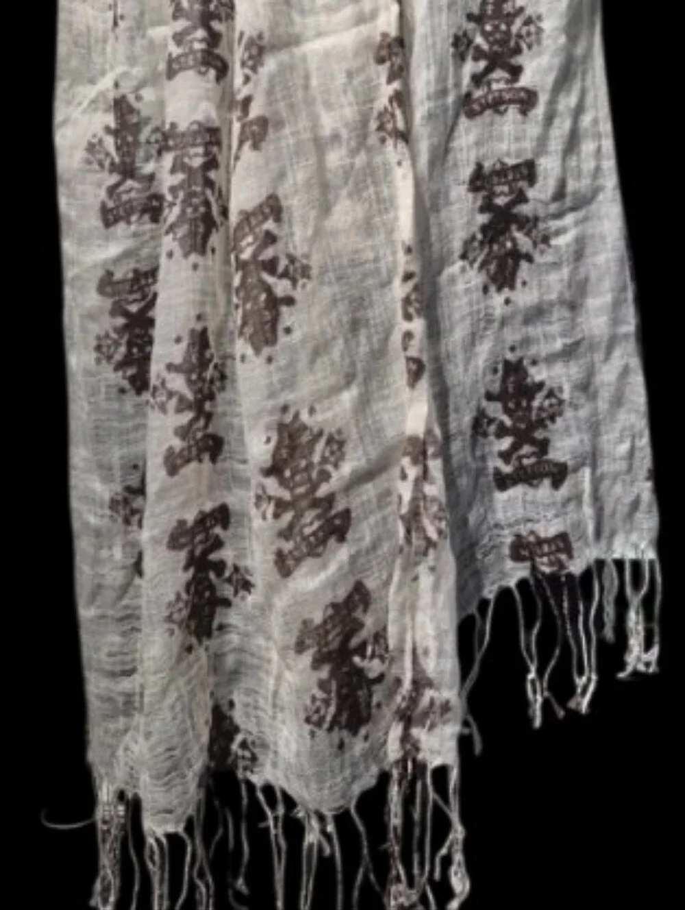 Stetson Light Cream & Brown Skull & Crossbones Printed Fringe Lightweight Scarf